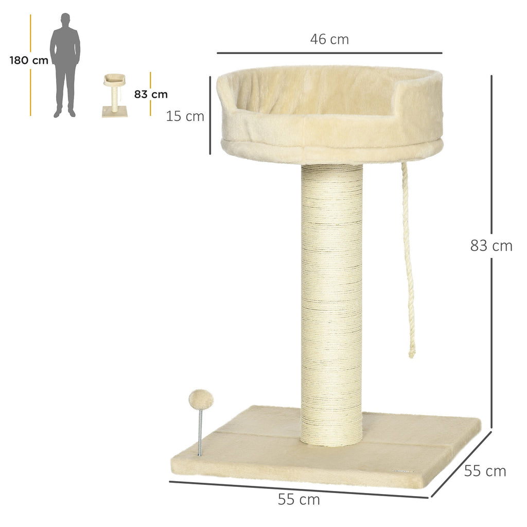 Easycomfort Albero Tiragraffi per Gatti with Lettino e Pallina in Peluche e Palo in Sisal 55x55x83cm Beige