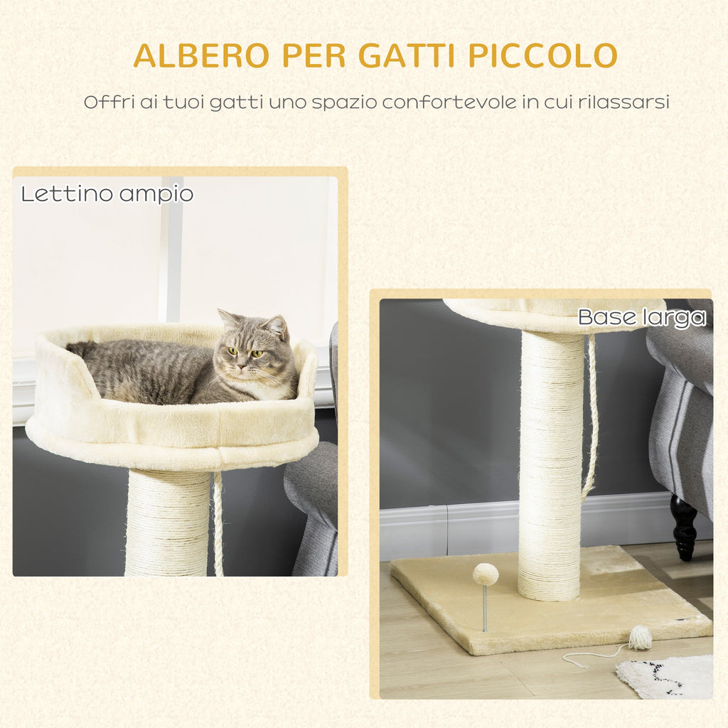 Easycomfort Albero Tiragraffi per Gatti with Lettino e Pallina in Peluche e Palo in Sisal 55x55x83cm Beige