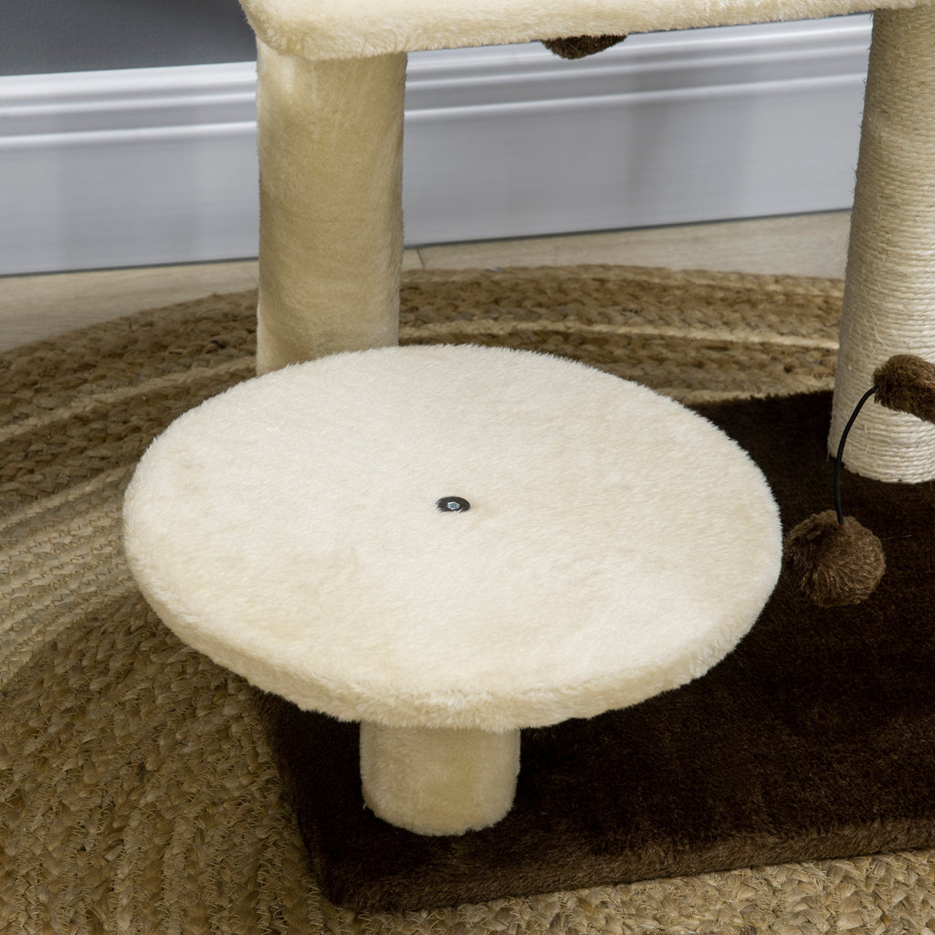 EASYCOMFORT Scratching Post for Cats with Sisal Pole, Perch and Play Balls, in Chipboard and Plush, 44x38x74 cm