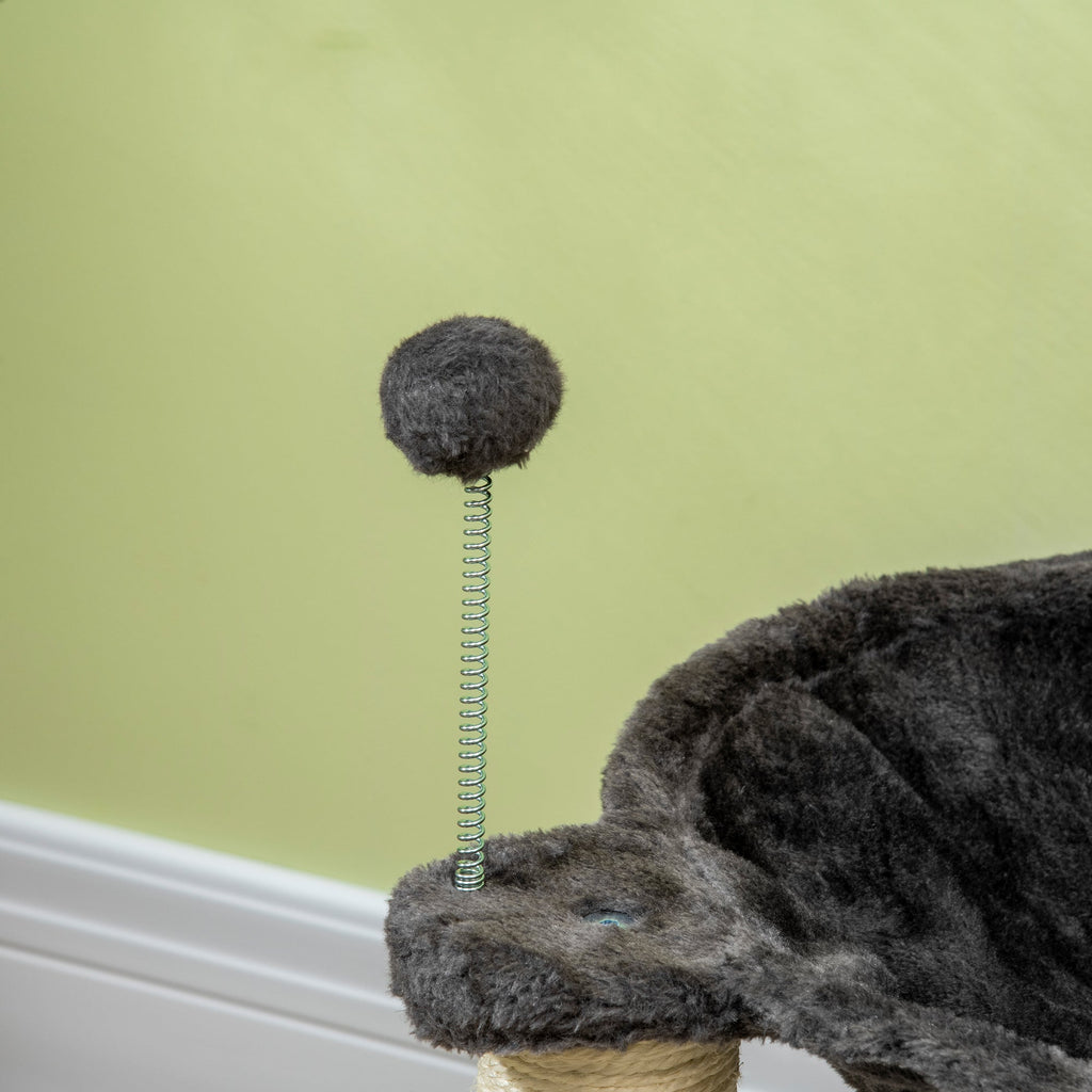 EASYCOMFORT Scratching Post for Cats with Plush Hammock, Wooden Base with Toy and Sisal Poles, 53.55x53.5x66cm, Gray