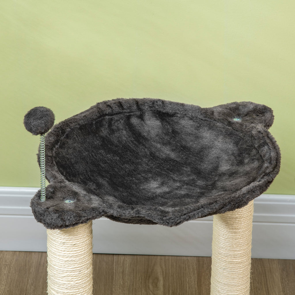 EASYCOMFORT Scratching Post for Cats with Plush Hammock, Wooden Base with Toy and Sisal Poles, 53.55x53.5x66cm, Gray