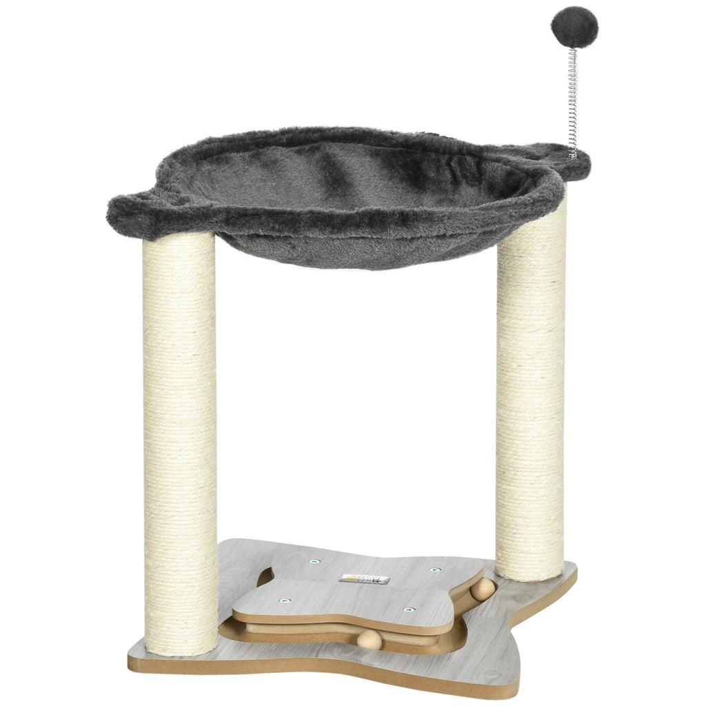 EASYCOMFORT Scratching Post for Cats with Plush Hammock, Wooden Base with Toy and Sisal Poles, 53.55x53.5x66cm, Gray