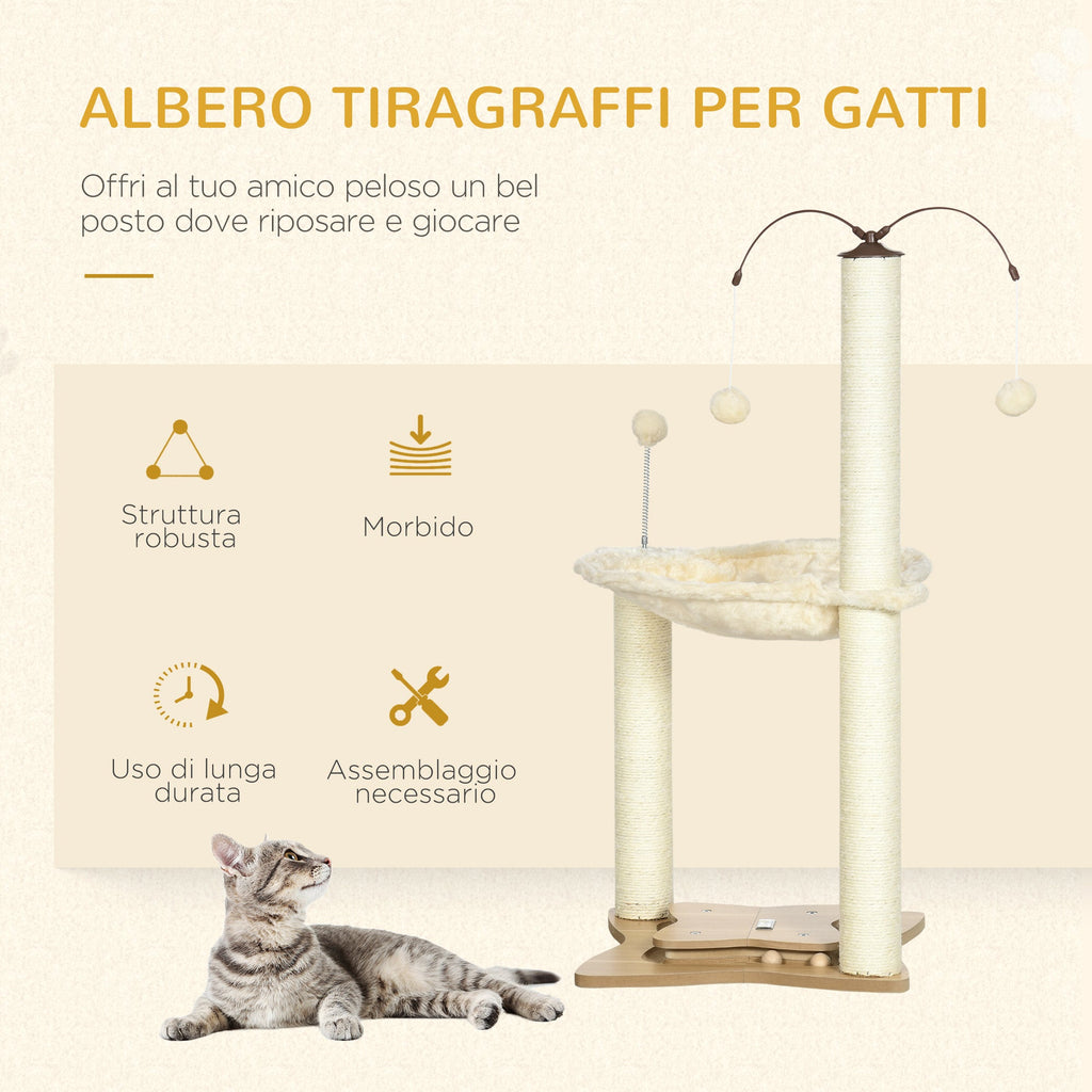 EASYCOMFORT Scratching Tree for Cats max 5kg with Hammock, Play Balls and Sisal Poles, 53.5x53.5x90 cm, Beige