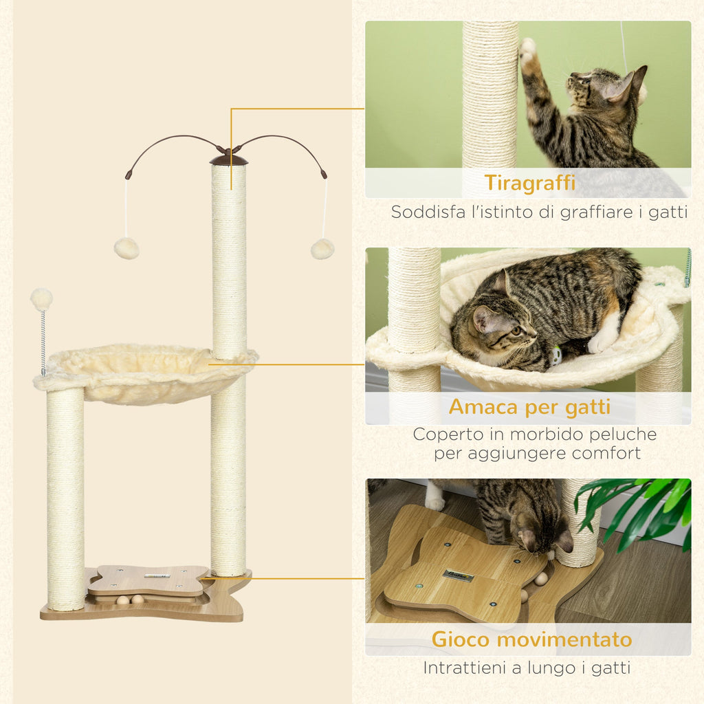 EASYCOMFORT Scratching Tree for Cats max 5kg with Hammock, Play Balls and Sisal Poles, 53.5x53.5x90 cm, Beige