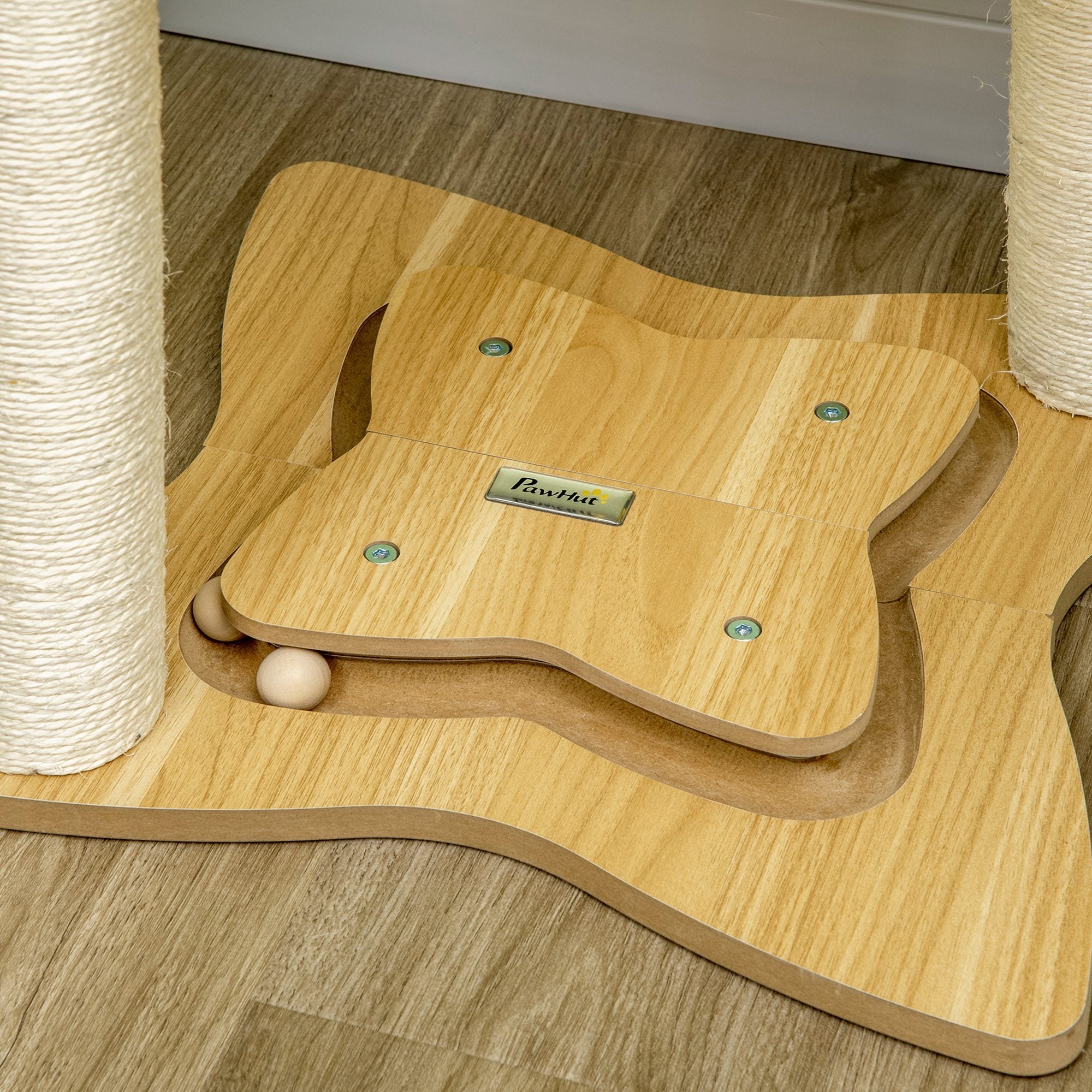 EASYCOMFORT Scratching Tree for Cats max 5kg with Hammock, Play Balls and Sisal Poles, 53.5x53.5x90 cm, Beige