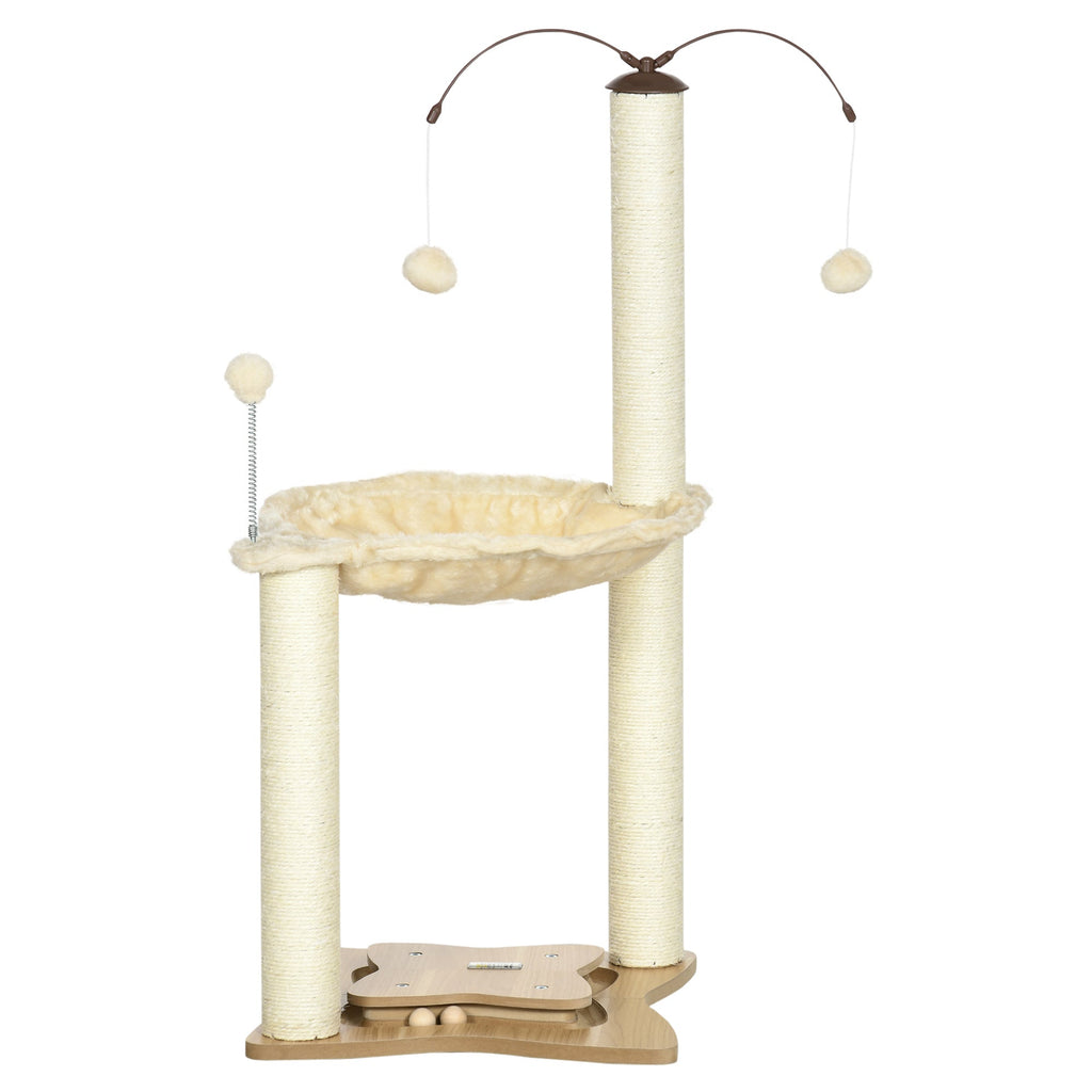 EASYCOMFORT Scratching Tree for Cats max 5kg with Hammock, Play Balls and Sisal Poles, 53.5x53.5x90 cm, Beige
