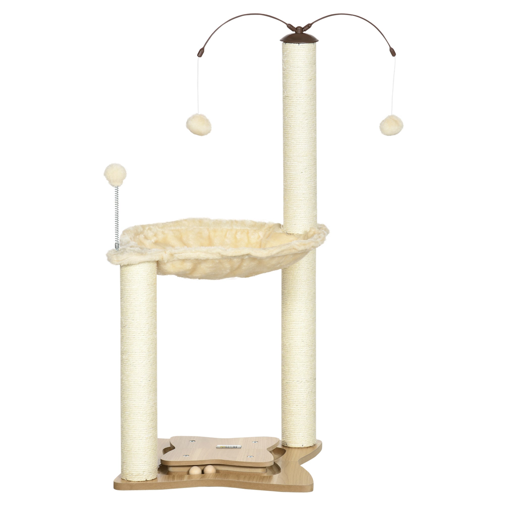 EASYCOMFORT Scratching Tree for Cats max 5kg with Hammock, Play Balls and Sisal Poles, 53.5x53.5x90 cm, Beige