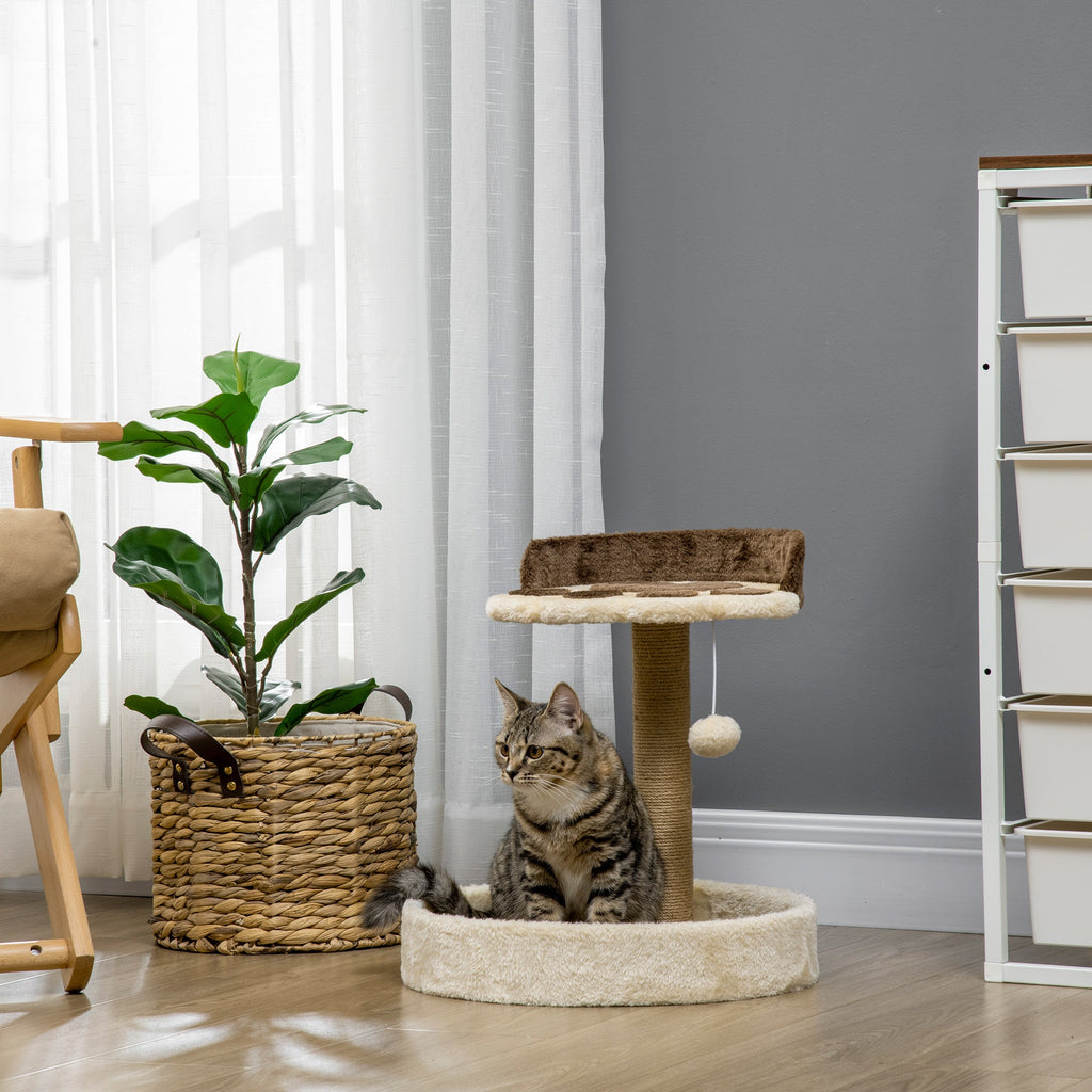 EASYCOMFORT Scratching Post for Cats weighing 5kg max with Bed and Game Ball, in Chipboard, Plush and Jute Rope, 41x41x44 cm