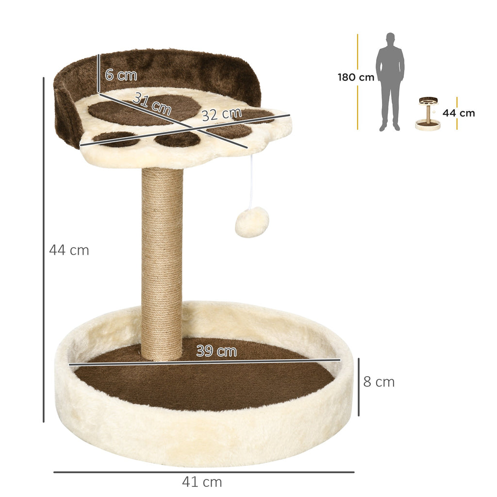EASYCOMFORT Scratching Post for Cats weighing 5kg max with Bed and Game Ball, in Chipboard, Plush and Jute Rope, 41x41x44 cm
