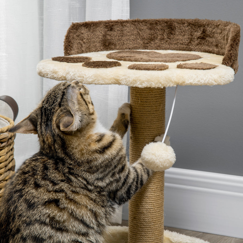 EASYCOMFORT Scratching Post for Cats weighing 5kg max with Bed and Game Ball, in Chipboard, Plush and Jute Rope, 41x41x44 cm