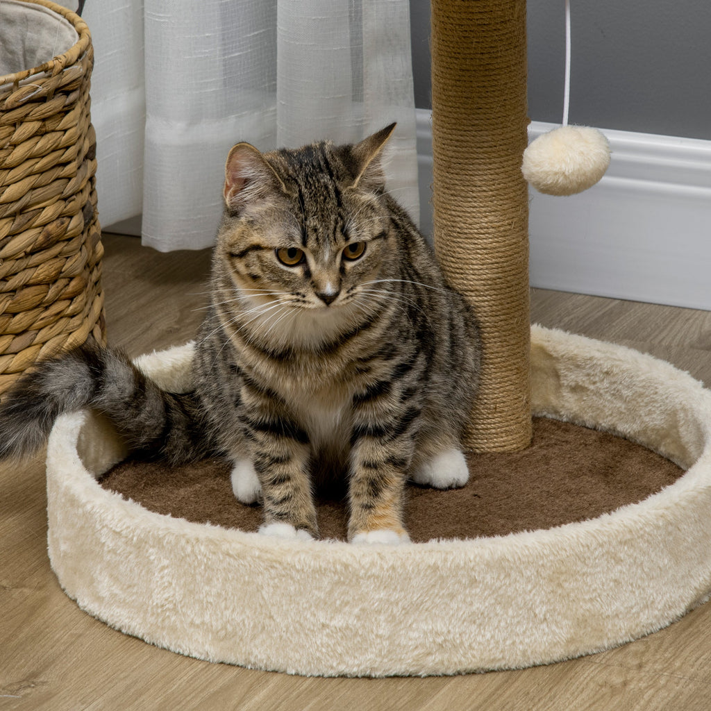 EASYCOMFORT Scratching Post for Cats weighing 5kg max with Bed and Game Ball, in Chipboard, Plush and Jute Rope, 41x41x44 cm