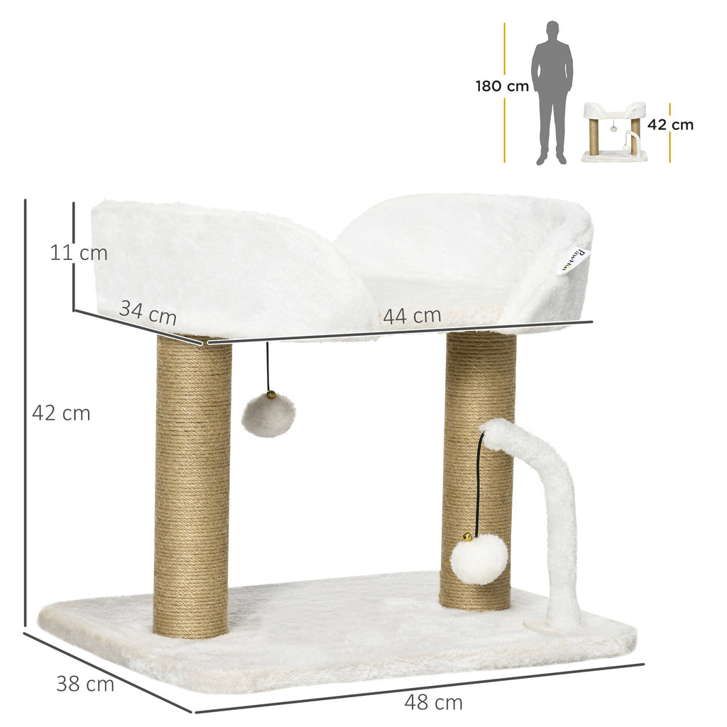 EASYCOMFORT Tower for Cats max 5kg in Chipboard with Scratching Post and Toy Balls, 48x38x42 cm, Yellow and White