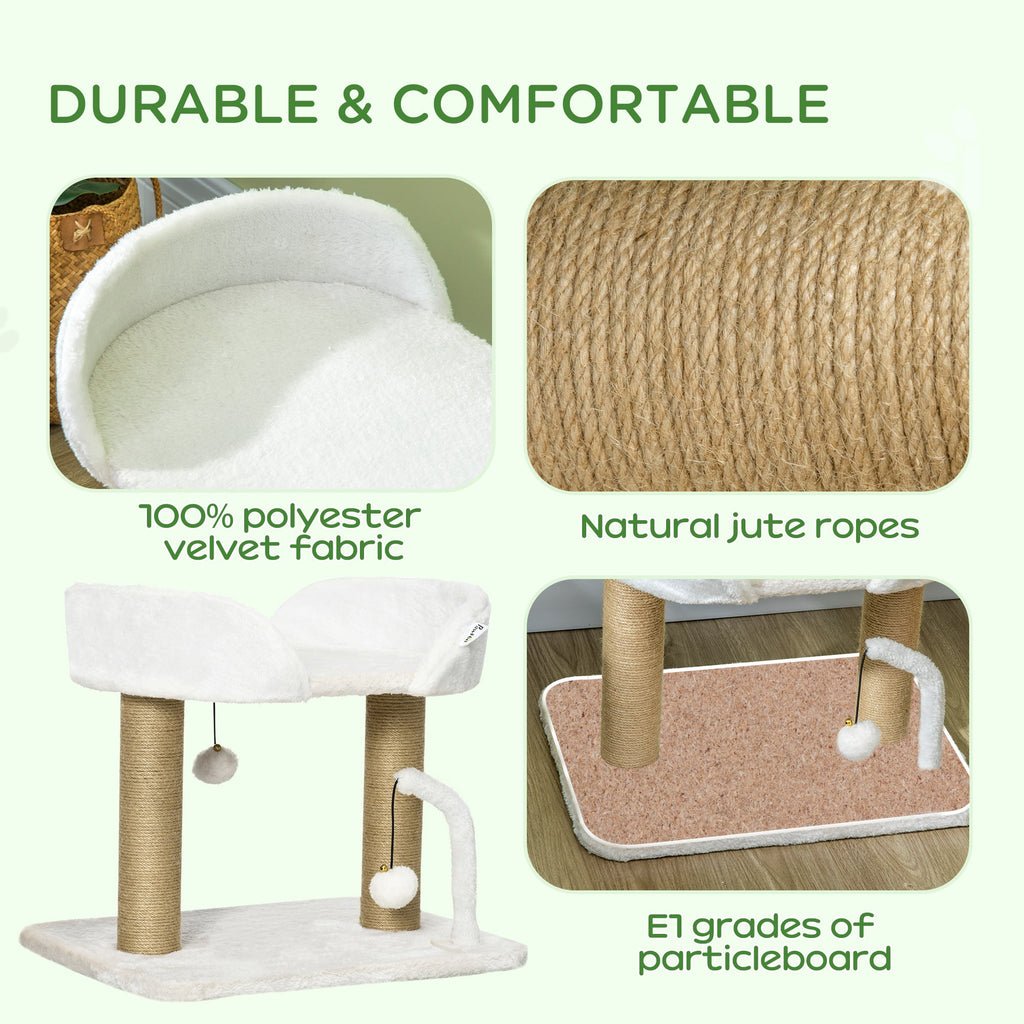 EASYCOMFORT Tower for Cats max 5kg in Chipboard with Scratching Post and Toy Balls, 48x38x42 cm, Yellow and White