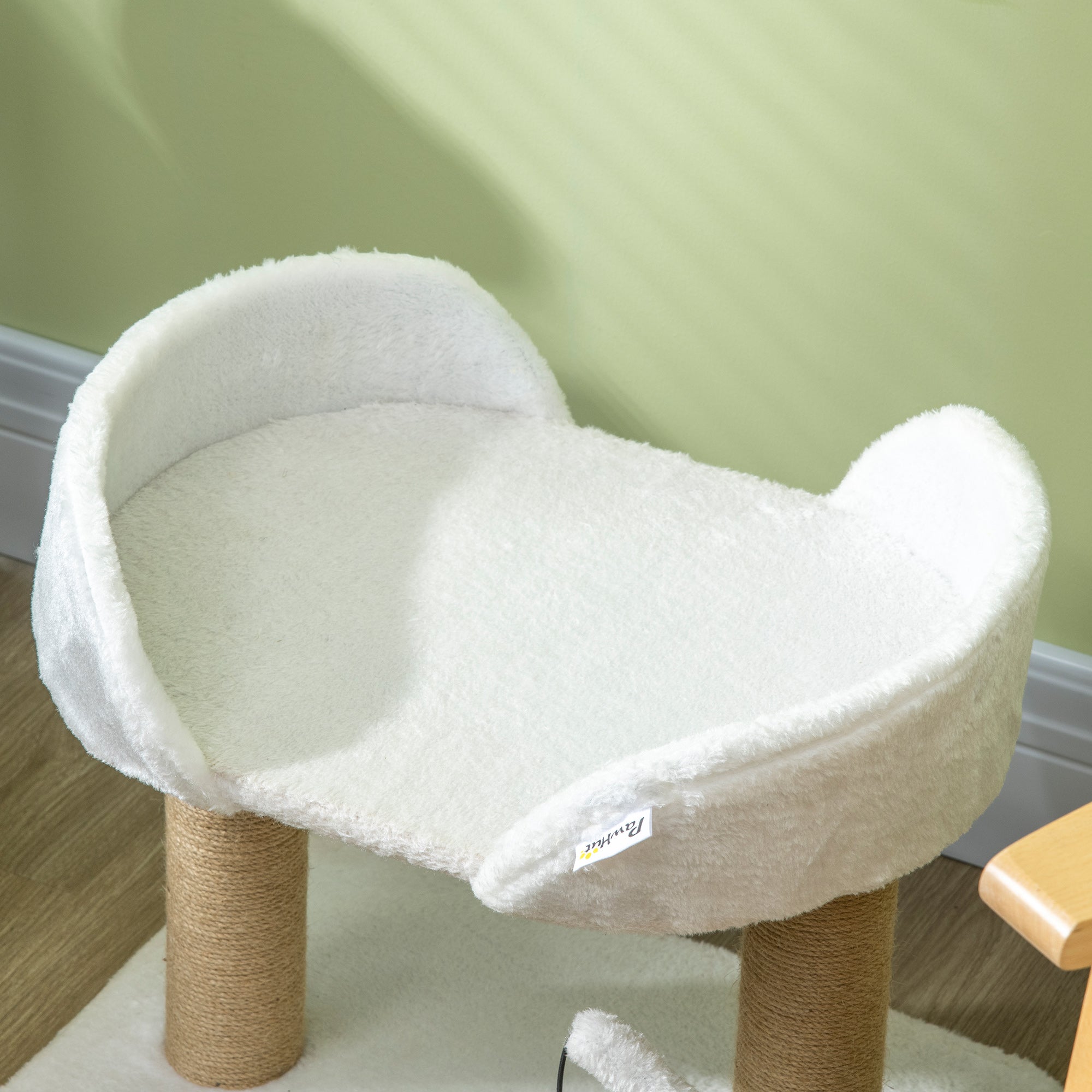 EASYCOMFORT Tower for Cats max 5kg in Chipboard with Scratching Post and Toy Balls, 48x38x42 cm, Yellow and White