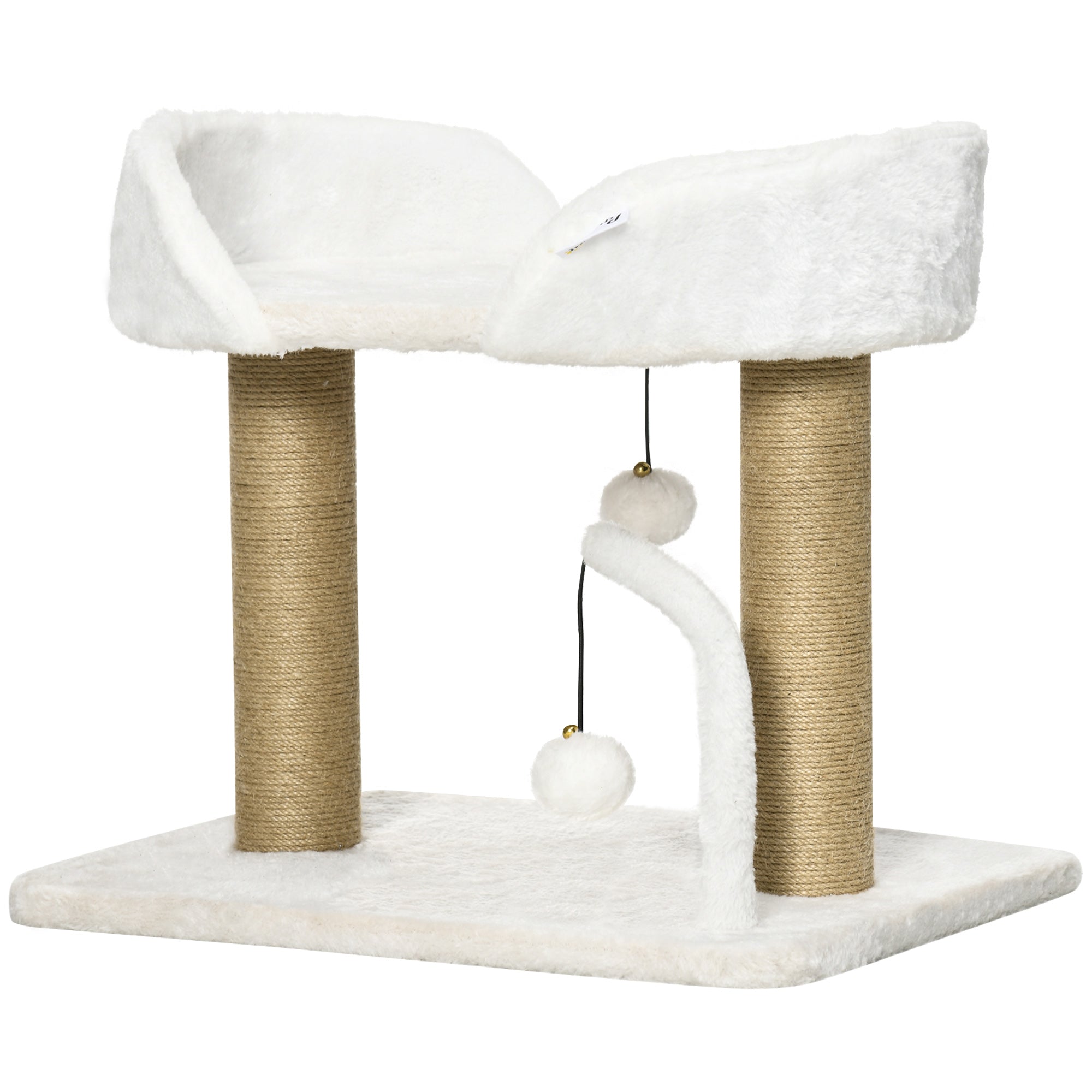 EASYCOMFORT Tower for Cats max 5kg in Chipboard with Scratching Post and Toy Balls, 48x38x42 cm, Yellow and White