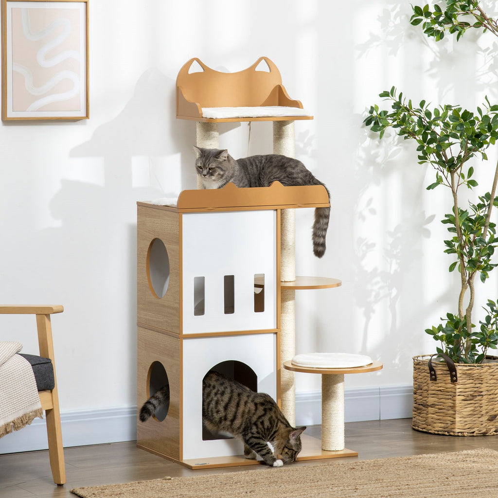 EasyComfort MDF krabpaal met 2 huisjes, 60x48x133 cm