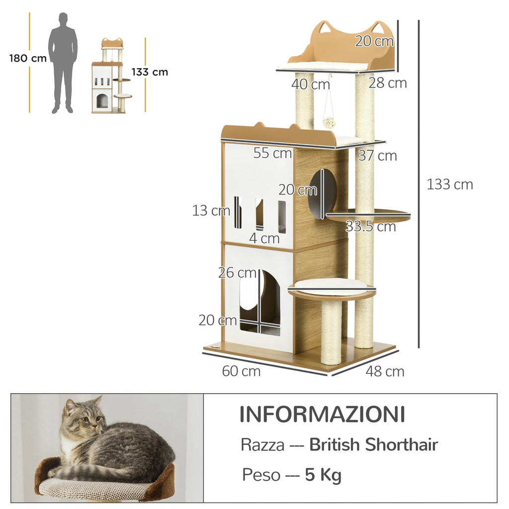 EasyComfort MDF krabpaal met 2 huisjes, 60x48x133 cm