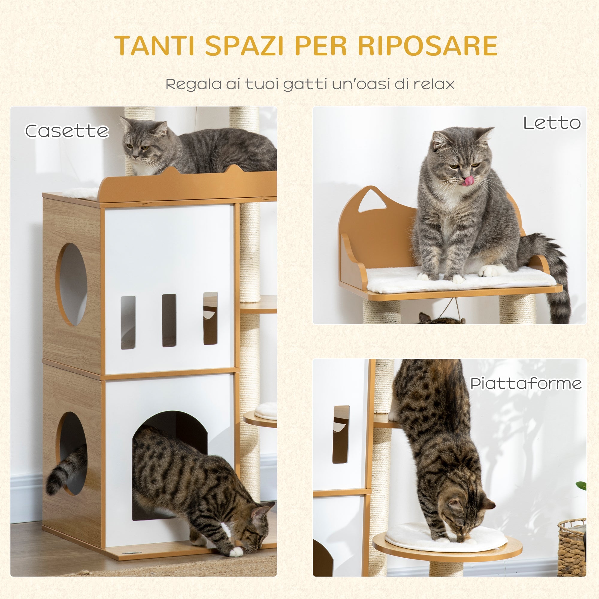 EasyComfort MDF krabpaal met 2 huisjes, 60x48x133 cm