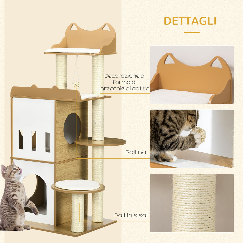 EasyComfort MDF krabpaal met 2 huisjes, 60x48x133 cm