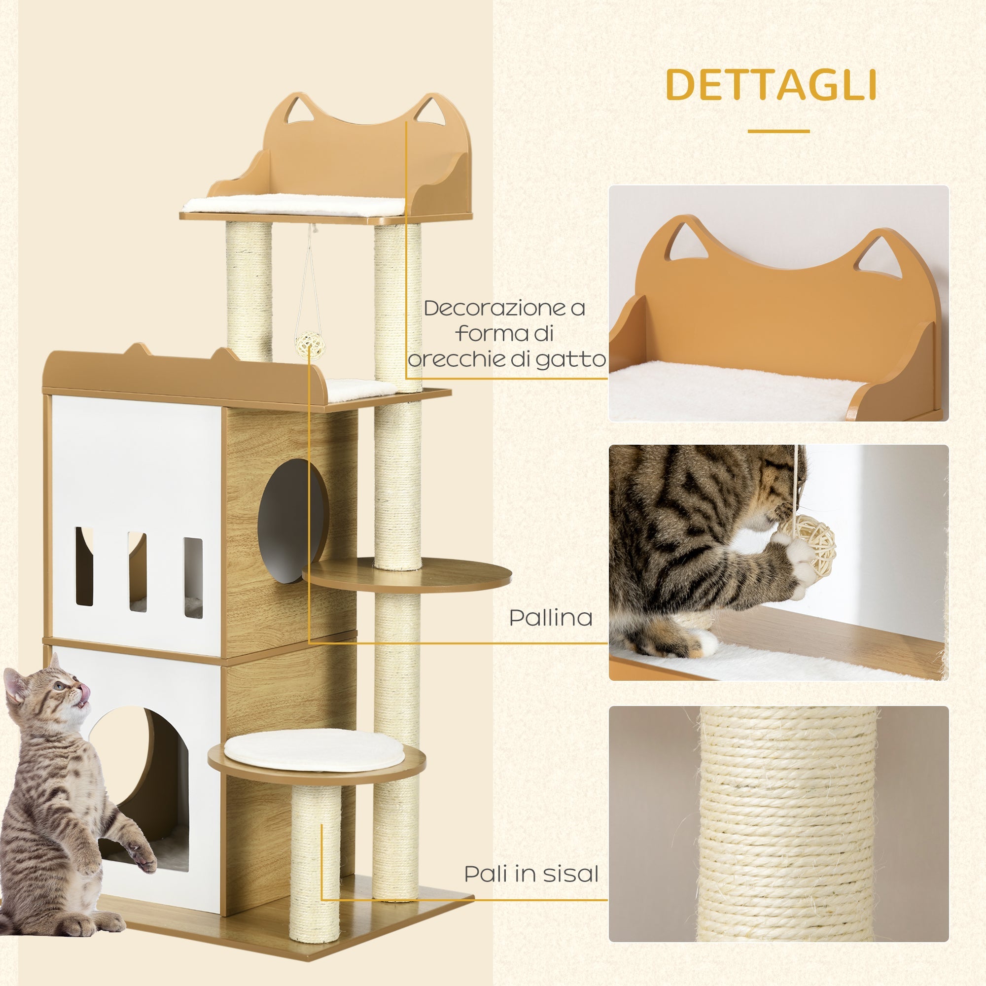 EasyComfort MDF krabpaal met 2 huisjes, 60x48x133 cm