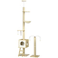 EASYCOMFORT Adjustable Height Chipboard Cat Tree with Scratching Post, House, Hammock and Ball, 40x40x225-285 cm
