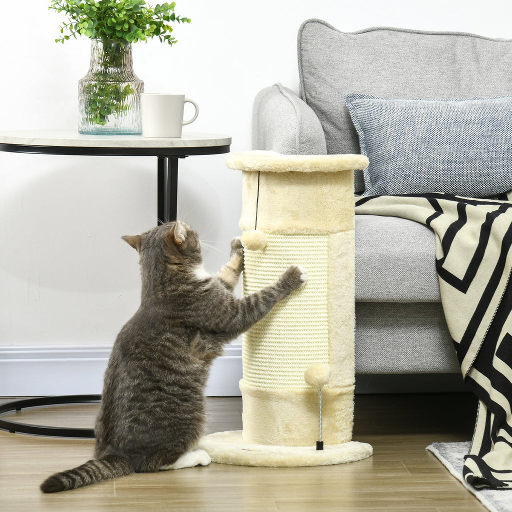 EASYCOMFORT Scratching Tree for Cats up to 5kg with 2 Sisal Balls and Plush, 34x25.5x58cm, Beige