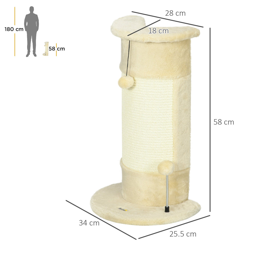 EASYCOMFORT Scratching Tree for Cats up to 5kg with 2 Sisal Balls and Plush, 34x25.5x58cm, Beige