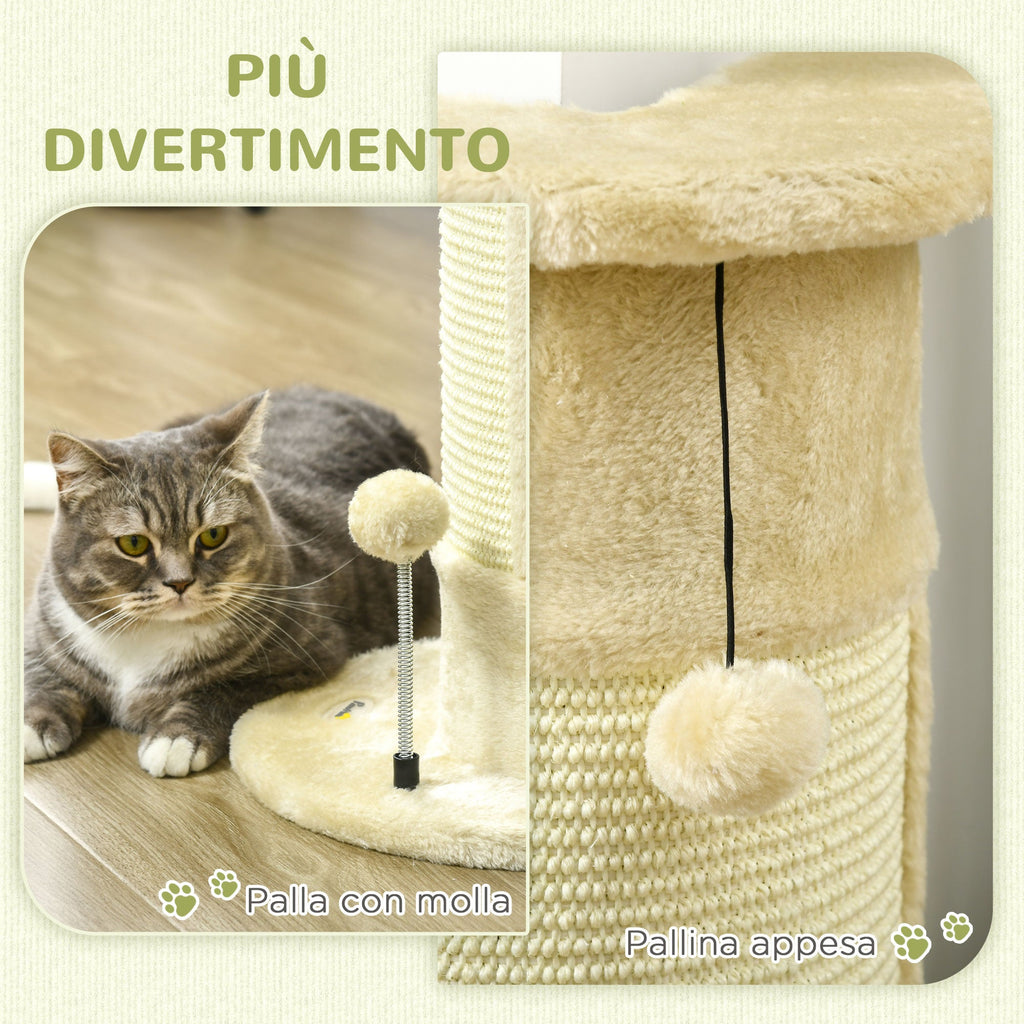 EASYCOMFORT Scratching Tree for Cats up to 5kg with 2 Sisal Balls and Plush, 34x25.5x58cm, Beige