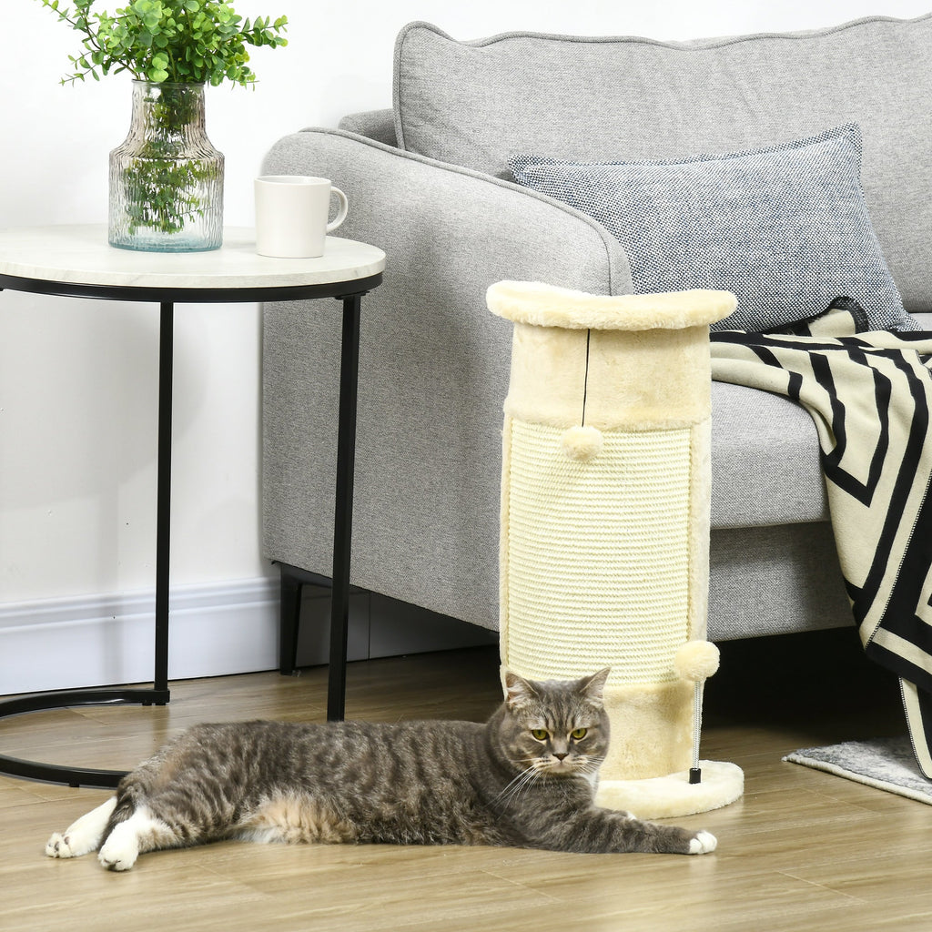 EASYCOMFORT Scratching Tree for Cats up to 5kg with 2 Sisal Balls and Plush, 34x25.5x58cm, Beige
