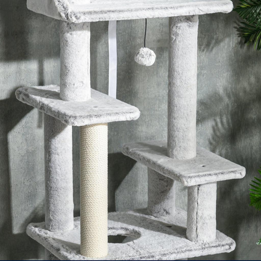 Easycomfort Albero Tiragraffi per Gatti a Soffitto with Piattaforme e Casetta, 60x40x225-255cm, Grigio