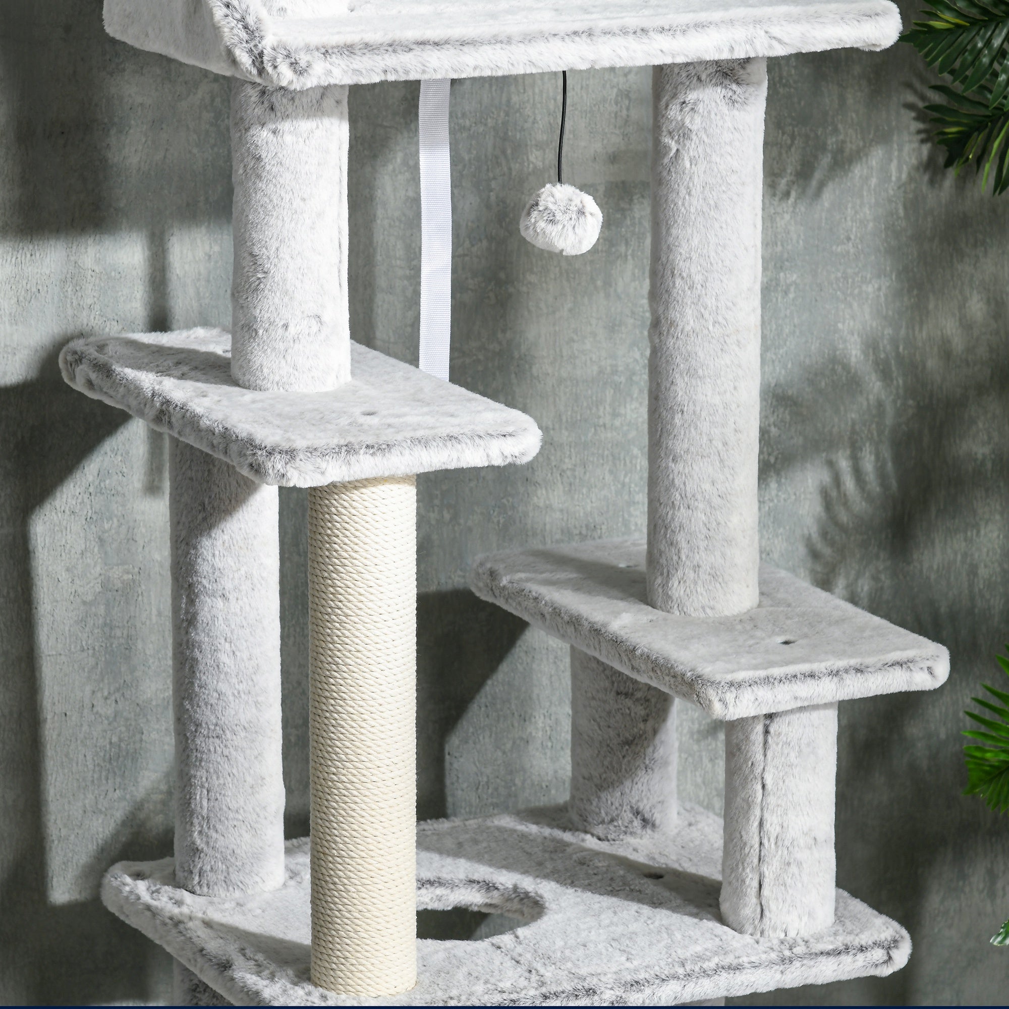 Easycomfort Albero Tiragraffi per Gatti a Soffitto with Piattaforme e Casetta, 60x40x225-255cm, Grigio