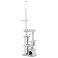 Easycomfort Albero Tiragraffi per Gatti a Soffitto with Piattaforme e Casetta, 60x40x225-255cm, Grigio