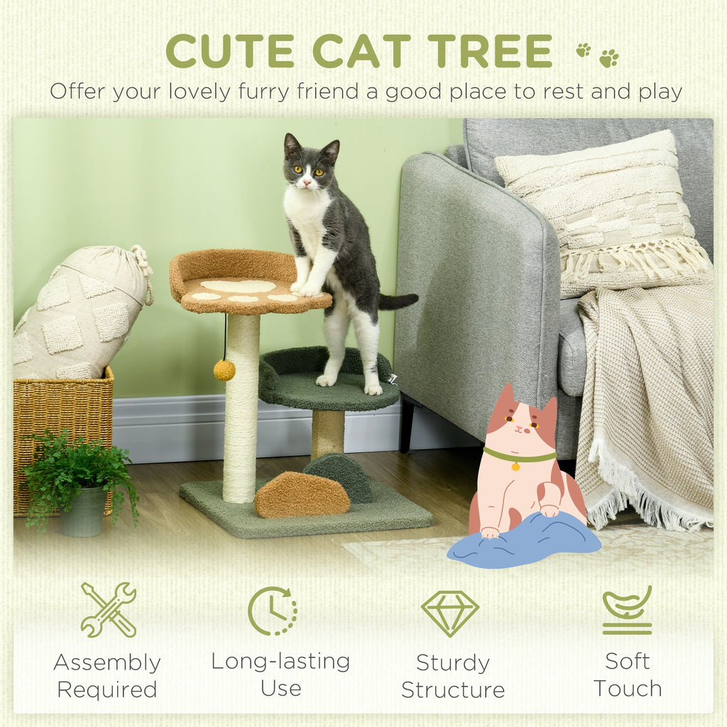 EASYCOMFORT Scratching Post for Cats with 2 Beds, Ball and Velvet Cover, 43x39x52cm