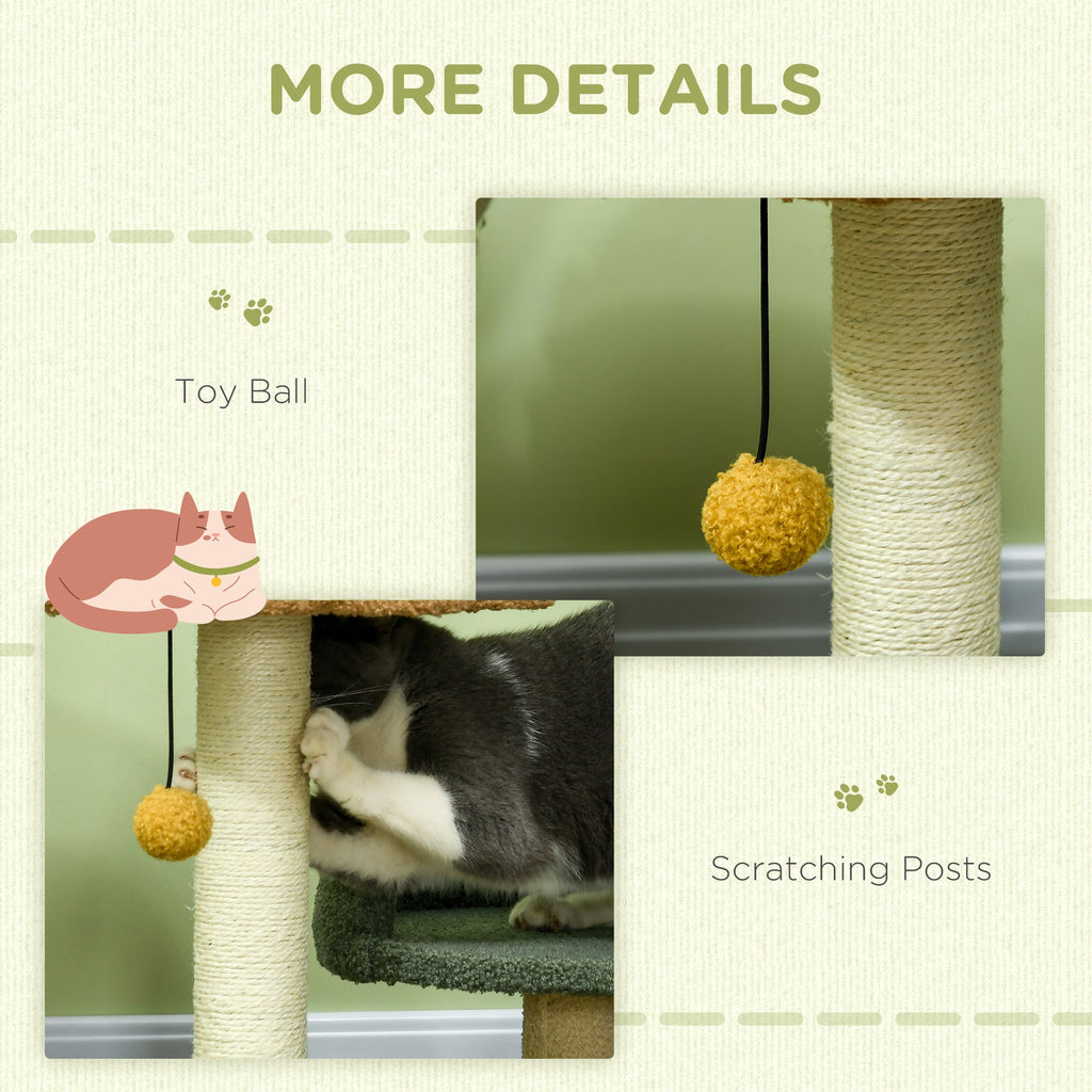 EASYCOMFORT Scratching Post for Cats with 2 Beds, Ball and Velvet Cover, 43x39x52cm