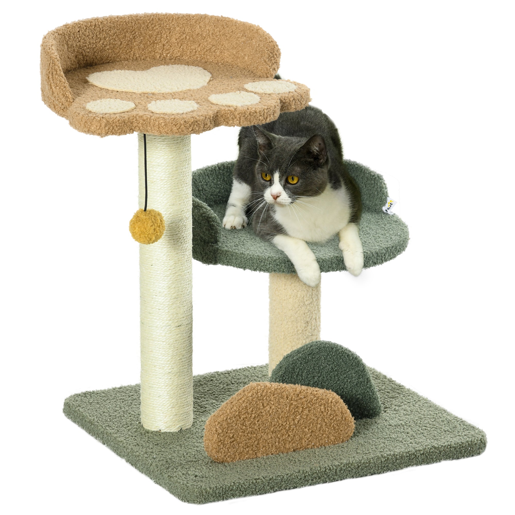 EASYCOMFORT Scratching Post for Cats with 2 Beds, Ball and Velvet Cover, 43x39x52cm