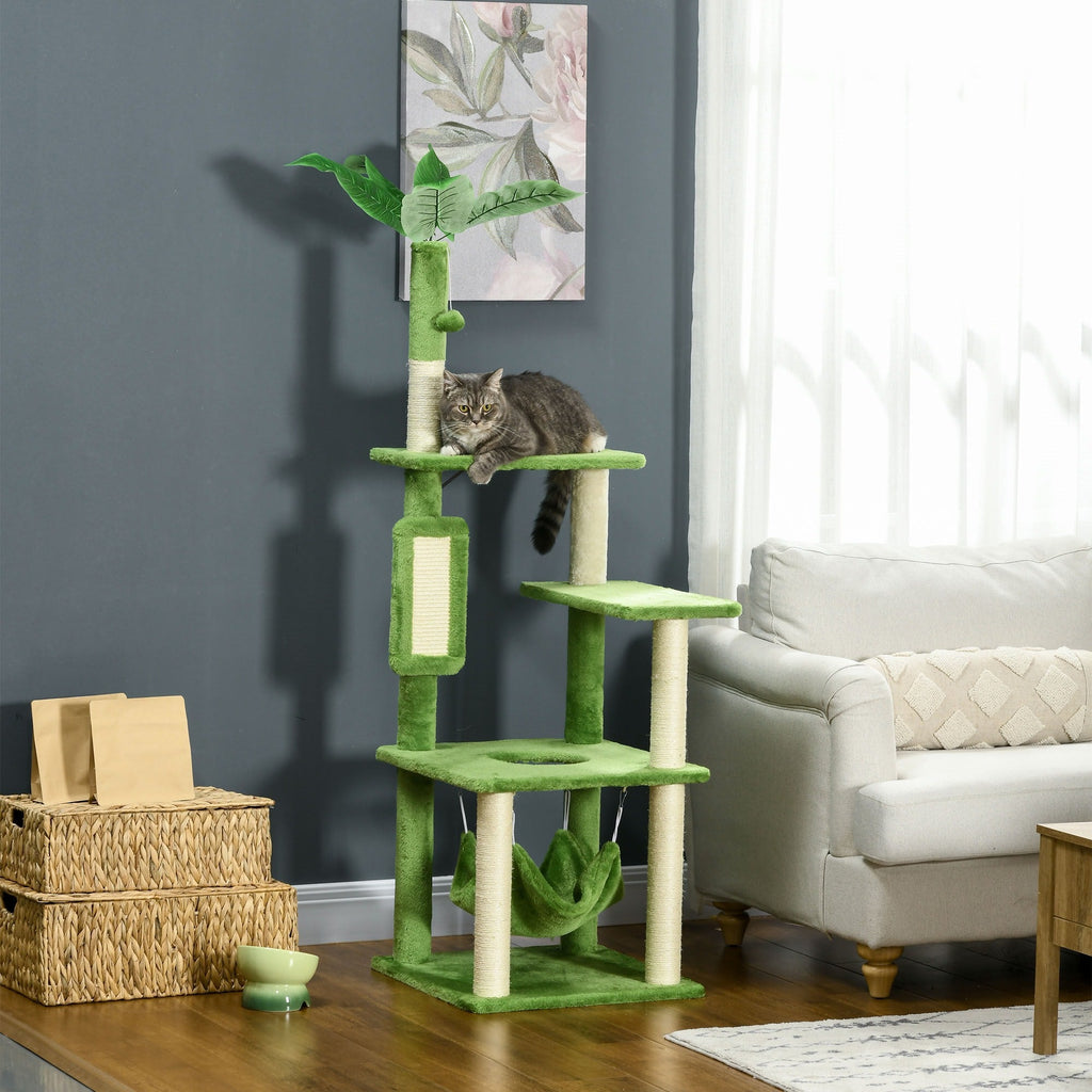 Easycomfort Albero Tiragraffi per Gatti with Amaca, Pallina e Tiragraffi in Sisal, 49x49x142cm, Verde
