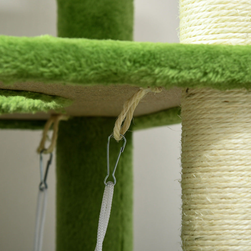 Easycomfort Albero Tiragraffi per Gatti with Amaca, Pallina e Tiragraffi in Sisal, 49x49x142cm, Verde