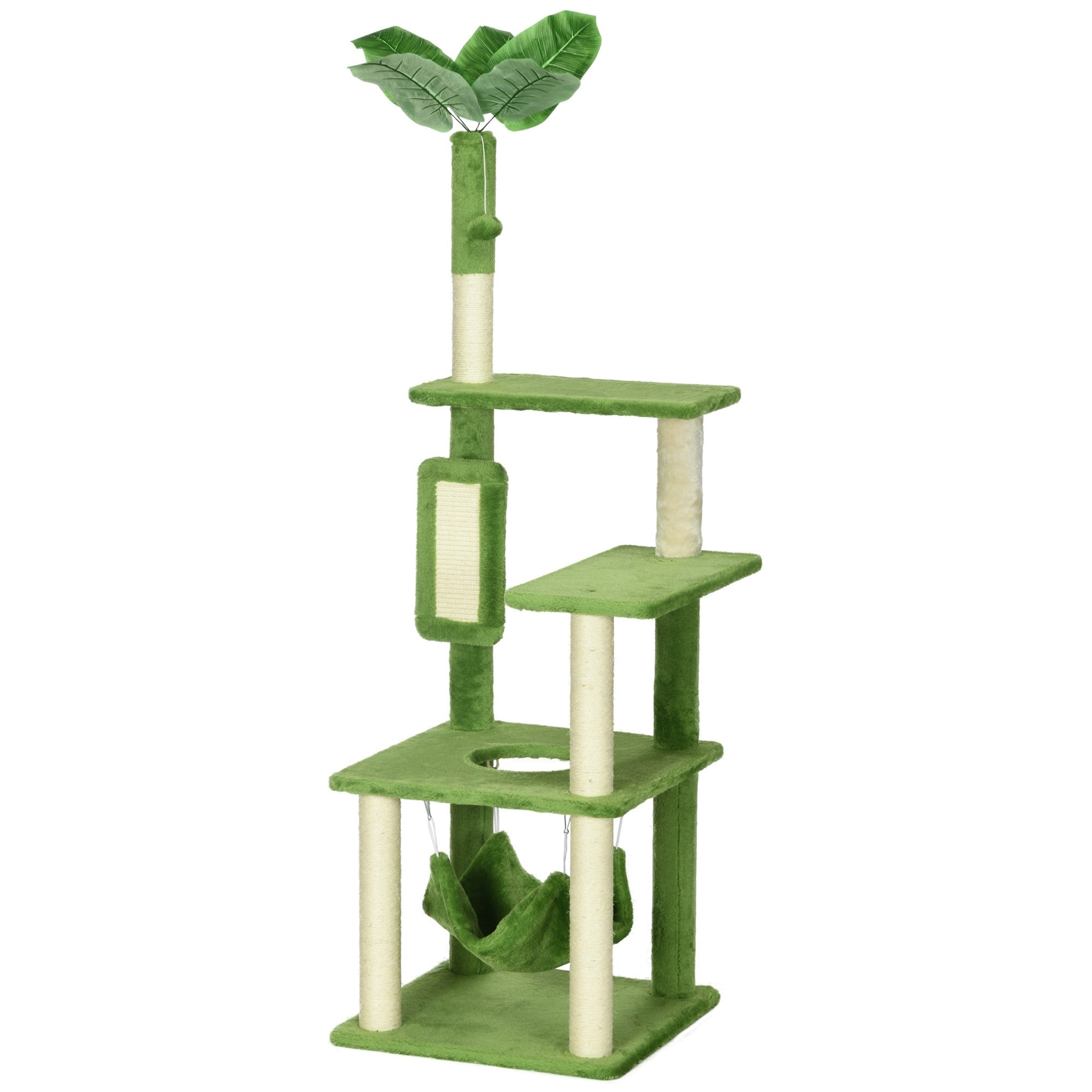 Easycomfort Albero Tiragraffi per Gatti with Amaca, Pallina e Tiragraffi in Sisal, 49x49x142cm, Verde