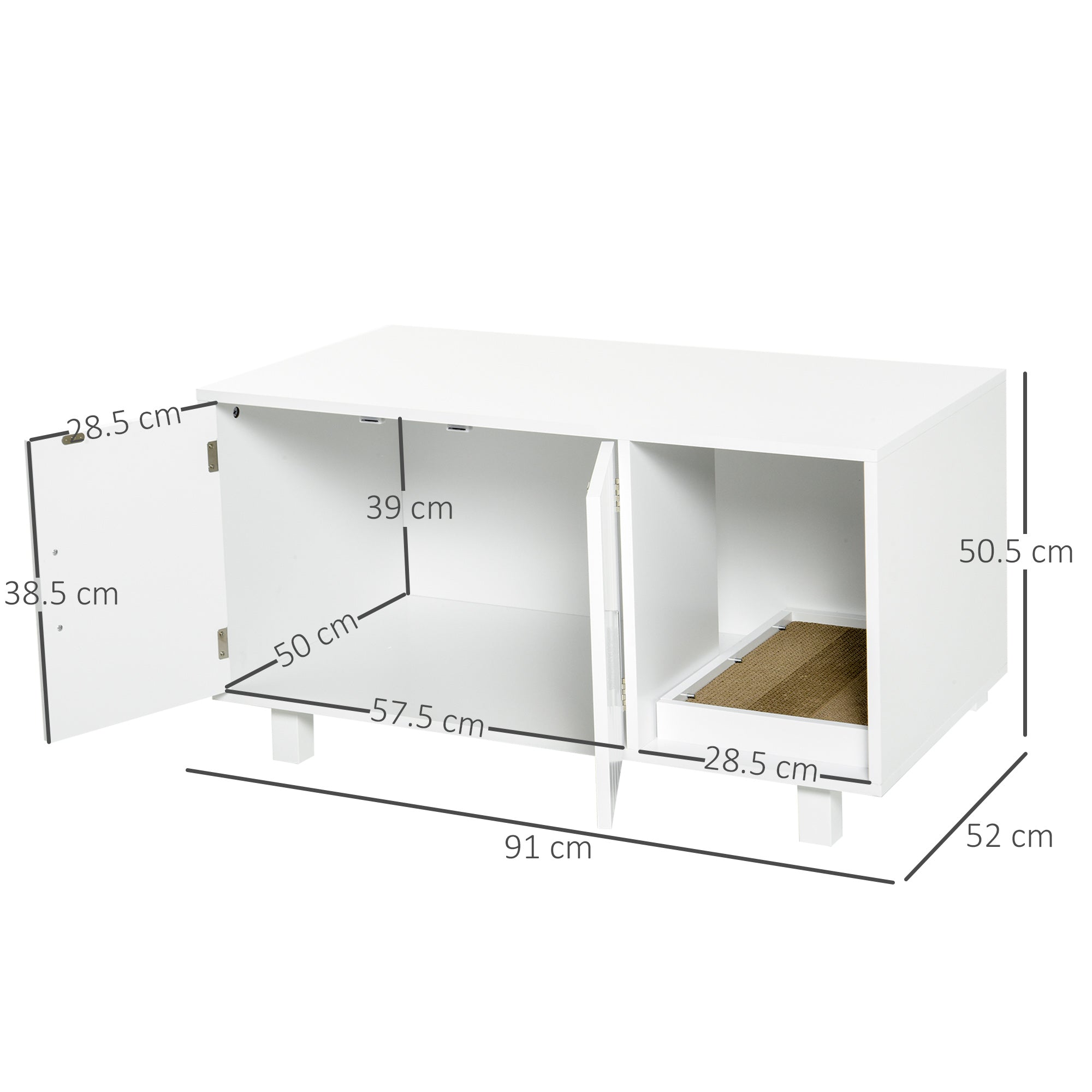 EASYCOMFORT Wooden Cat Litter Cabinet, 2 Doors and Side Opening with Scratching Post