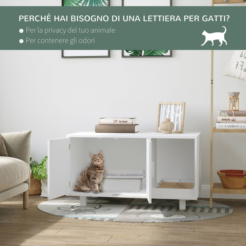 EASYCOMFORT Wooden Cat Litter Cabinet, 2 Doors and Side Opening with Scratching Post