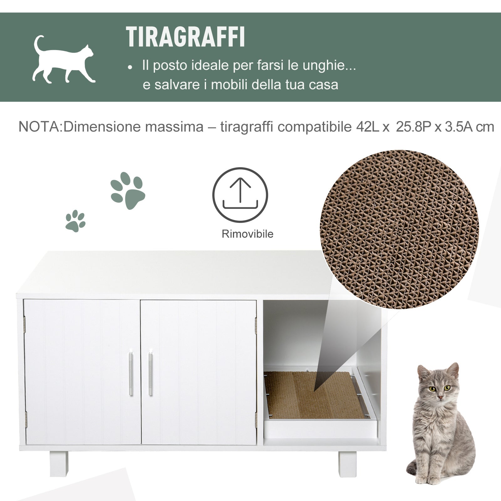 EASYCOMFORT Wooden Cat Litter Cabinet, 2 Doors and Side Opening with Scratching Post