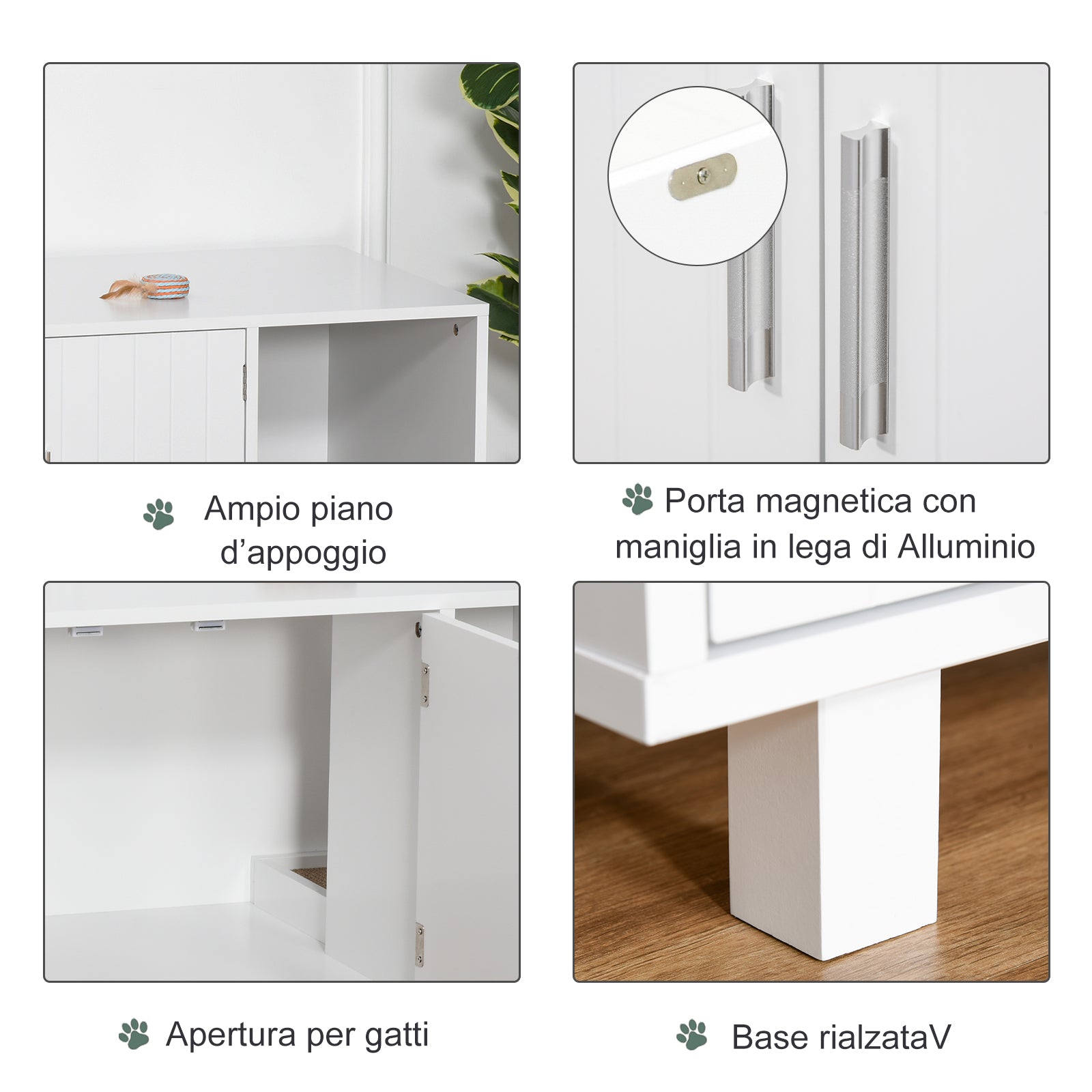 EASYCOMFORT Wooden Cat Litter Cabinet, 2 Doors and Side Opening with Scratching Post
