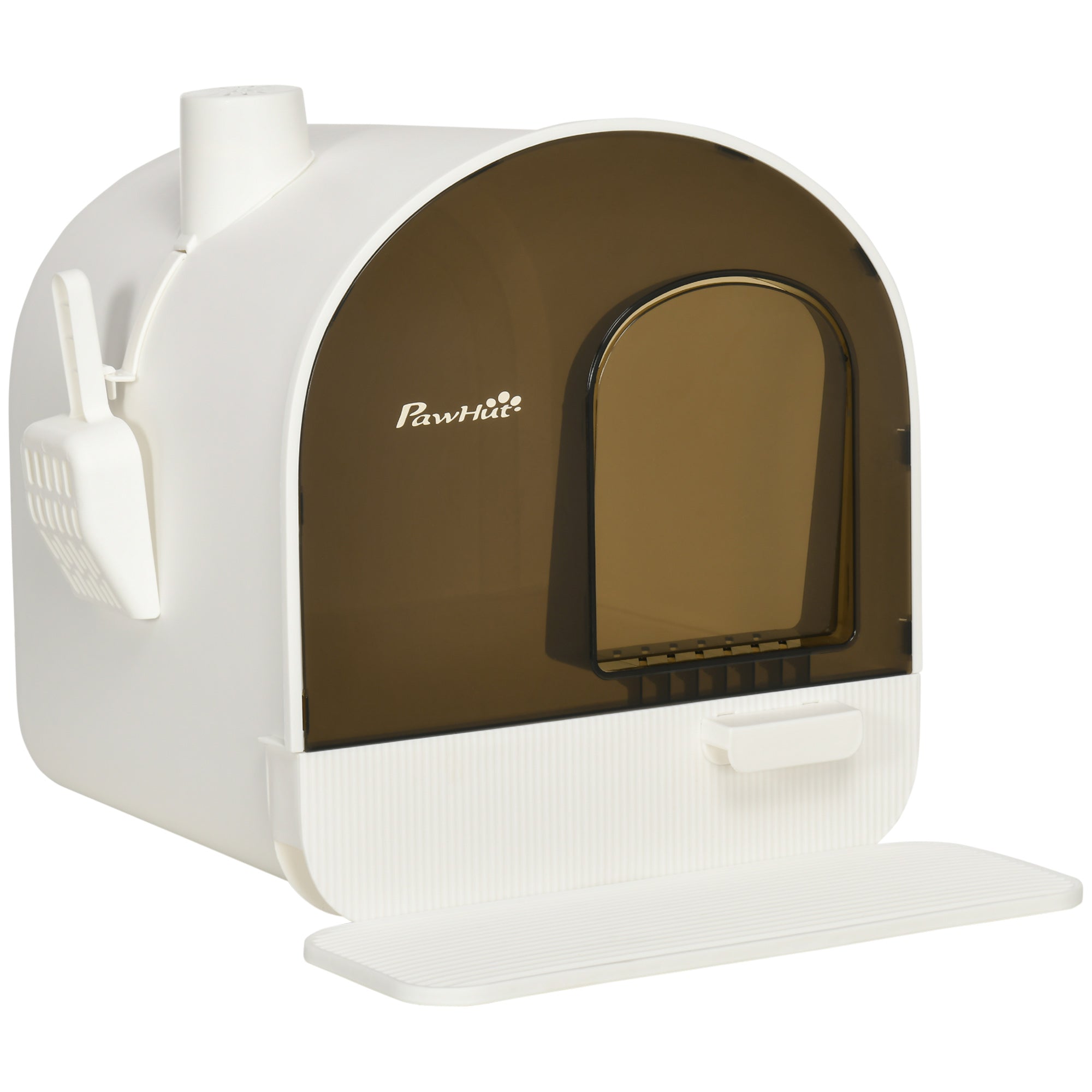 EASYCOMFORT Closed Cat Litter Box with Filters, Scoop and Removable Tray, PP Structure, 43x44x47 cm, White and Black