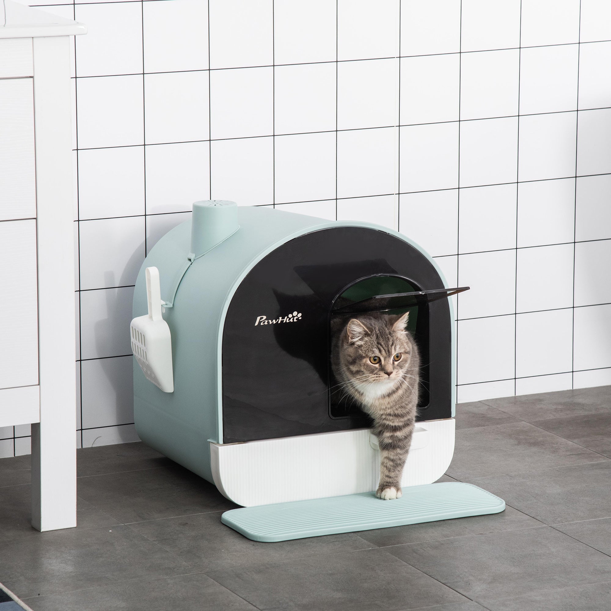 EASYCOMFORT Closed Cat Litter Box with Filters, Scoop and Tray, PP Structure, 43x44x47cm, Green