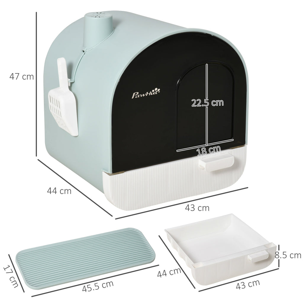 EASYCOMFORT Closed Cat Litter Box with Filters, Scoop and Tray, PP Structure, 43x44x47cm, Green