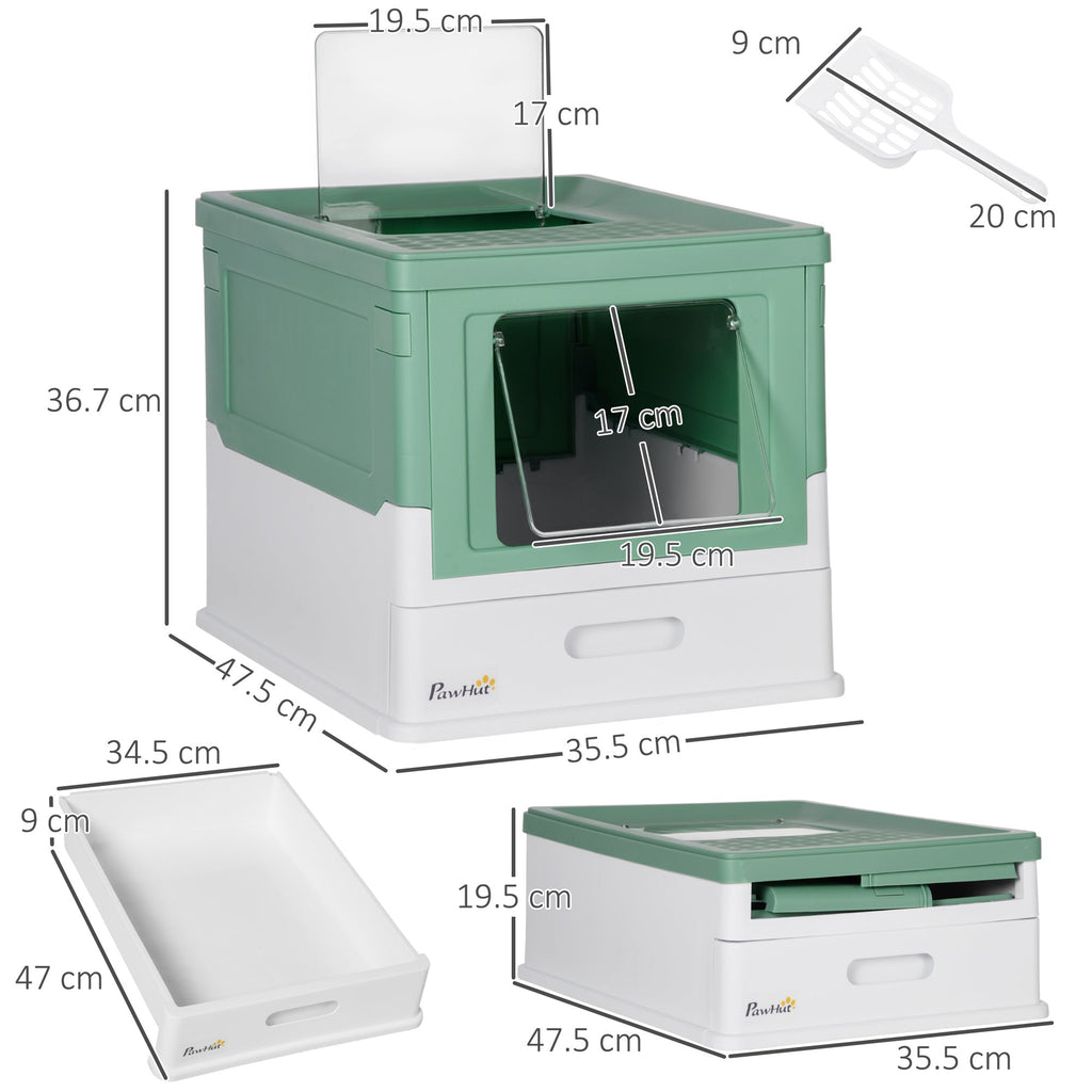 EASYCOMFORT Closed Cat Litter Box with Scoop, Removable Tray and 2 Doors, 47.5x35.5x36.7cm, Green