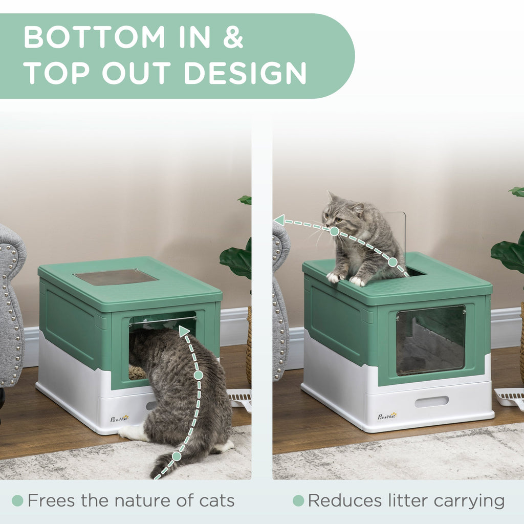 EASYCOMFORT Closed Cat Litter Box with Scoop, Removable Tray and 2 Doors, 47.5x35.5x36.7cm, Green