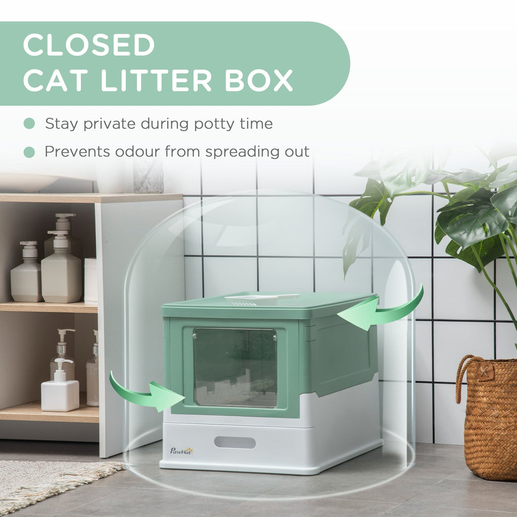 EASYCOMFORT Closed Cat Litter Box with Scoop, Removable Tray and 2 Doors, 47.5x35.5x36.7cm, Green
