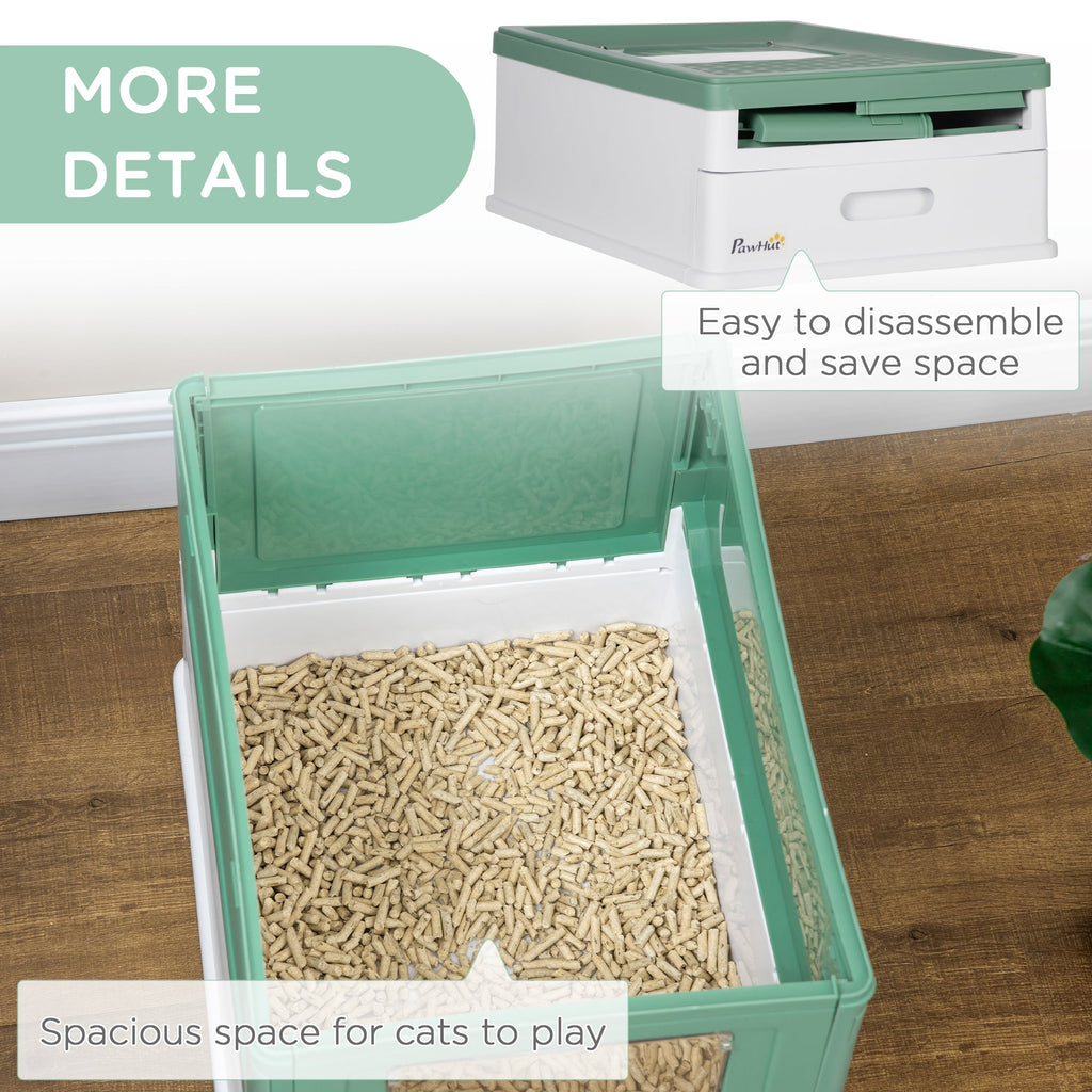 EASYCOMFORT Closed Cat Litter Box with Scoop, Removable Tray and 2 Doors, 47.5x35.5x36.7cm, Green