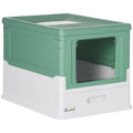 EASYCOMFORT Closed Cat Litter Box with Scoop, Removable Tray and 2 Doors, 47.5x35.5x36.7cm, Green